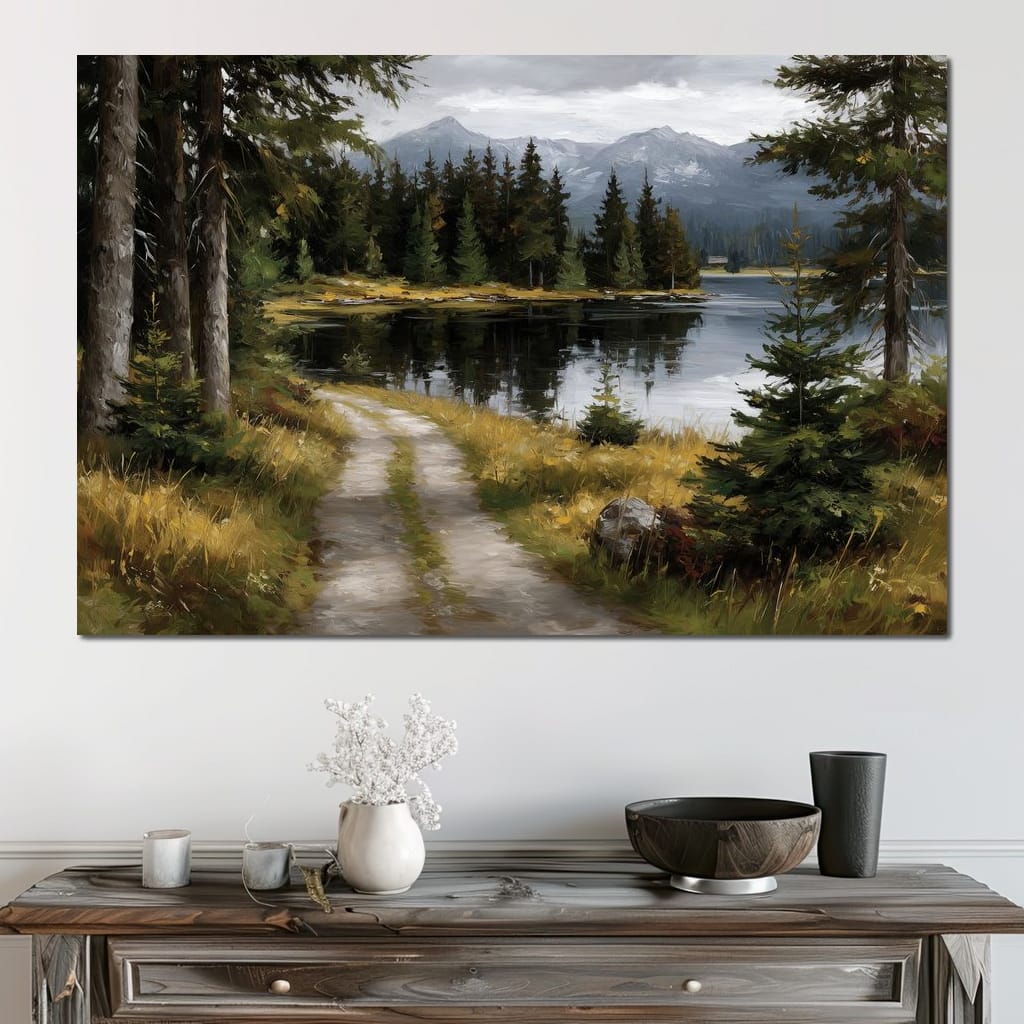 Alpine Lake Forest Pathway Canvas Wall Art