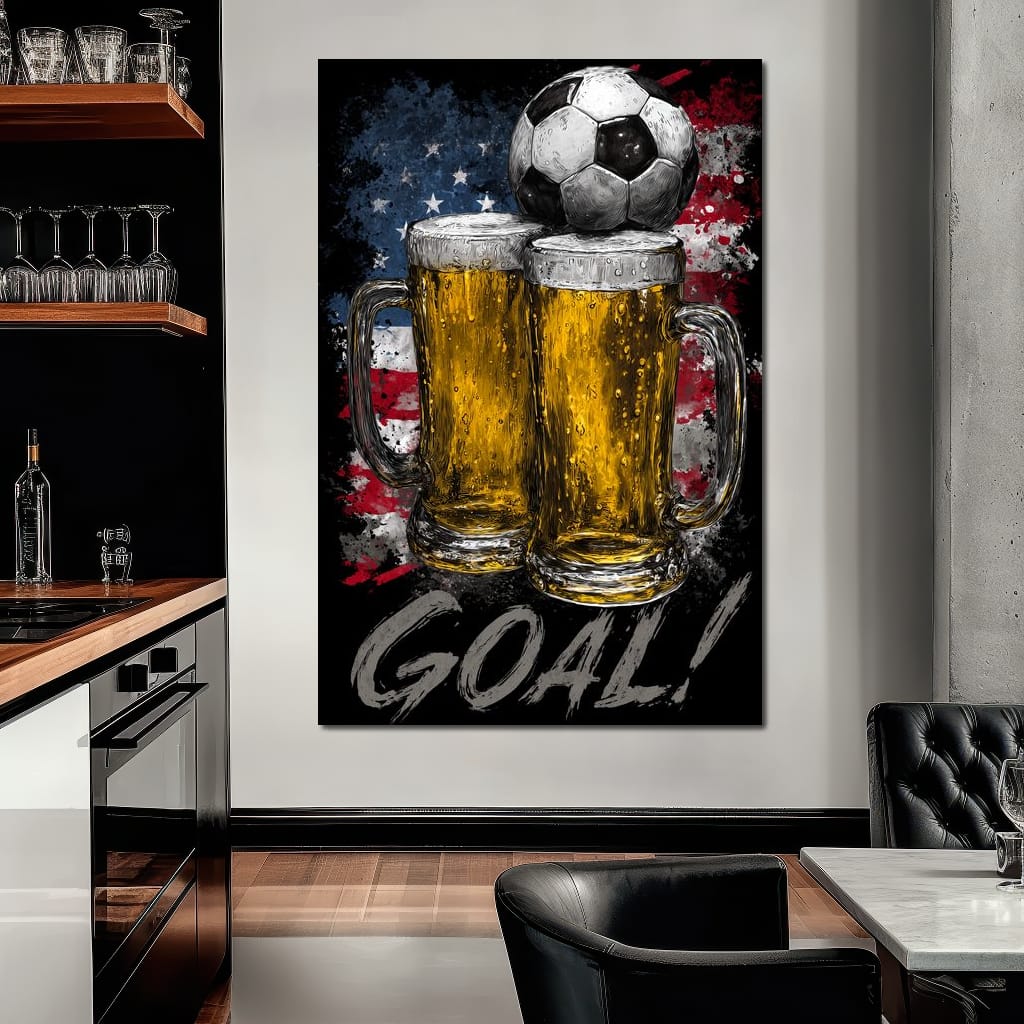 USA Soccer Beer Mugs Goal Canvas Wall Art