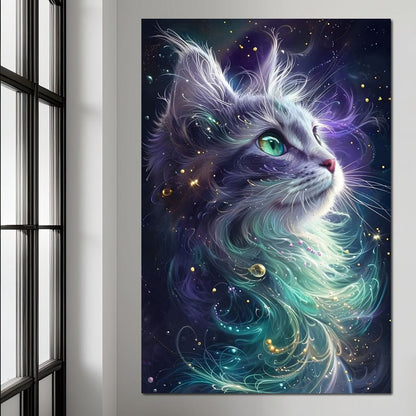 Starlit Feline Nebula Dreams Canvas Wall Art