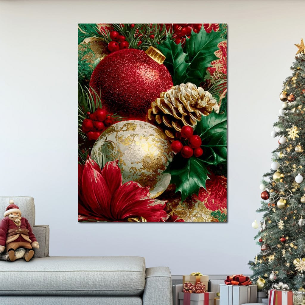 Festive Pine Holly Joyful Noel Canvas Wall Art