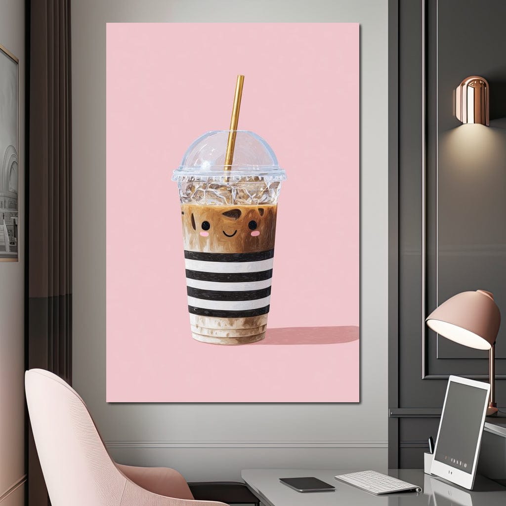 Happy Iced Latte Pop Minimalism Canvas Wall Art