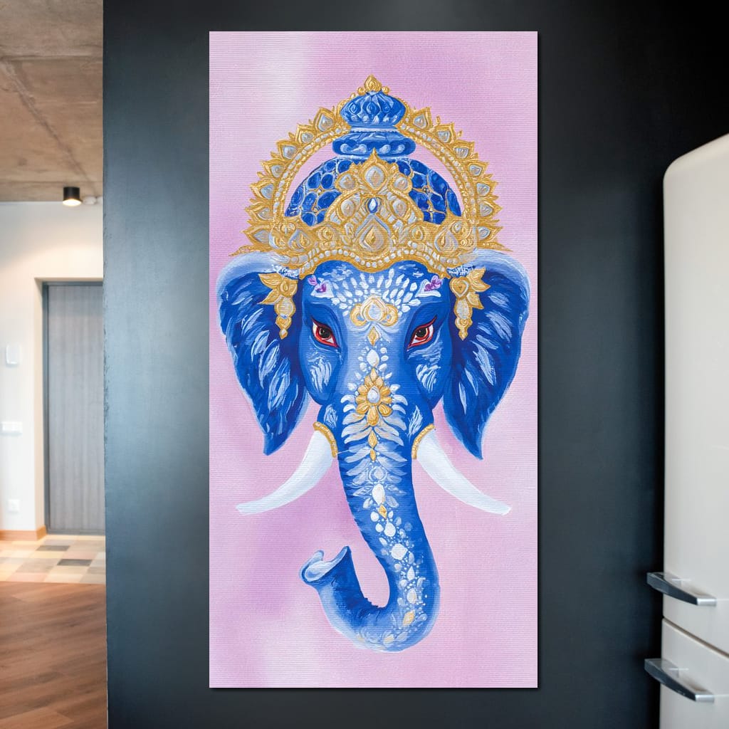 Royal Sapphire Ganesha Blessing Canvas Wall Art