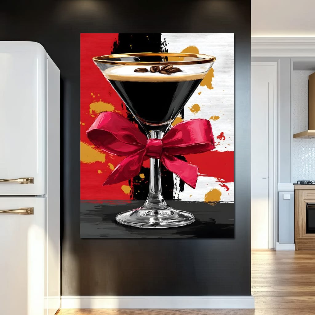 Espresso Martini Red Bow Canvas Wall Art