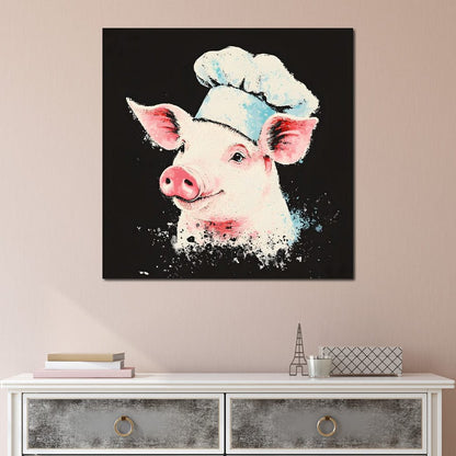 Cheerful Chef Piglet Canvas Wall Art