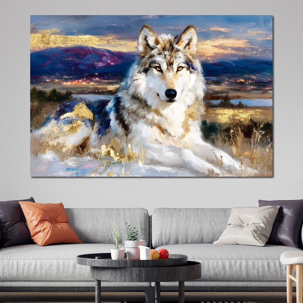 Golden Wolf Mountain Vista Canvas Wall Art