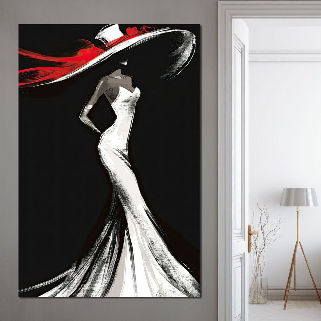 The White Dress - Elegant Silhouette in Red Canvas Wall Art