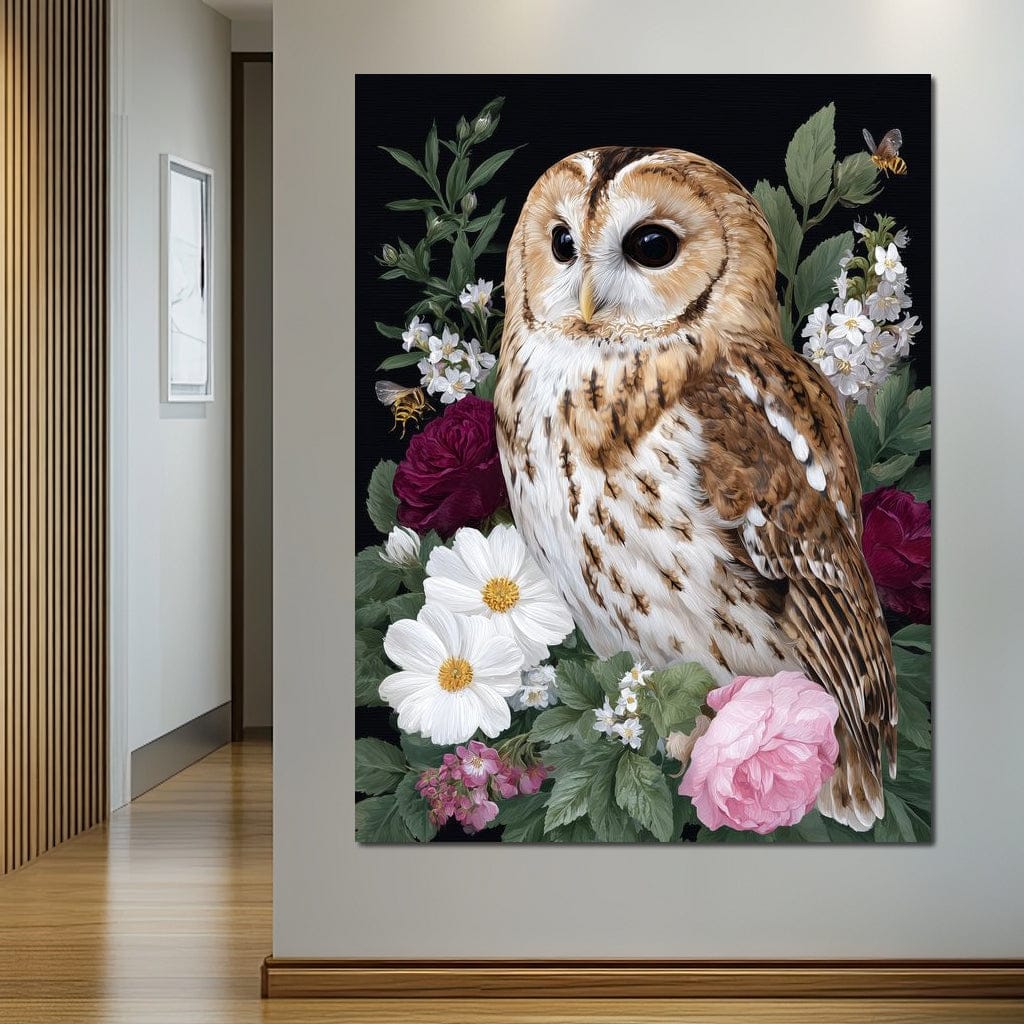 Barn Owl Floral Night Garden Canvas Wall Art