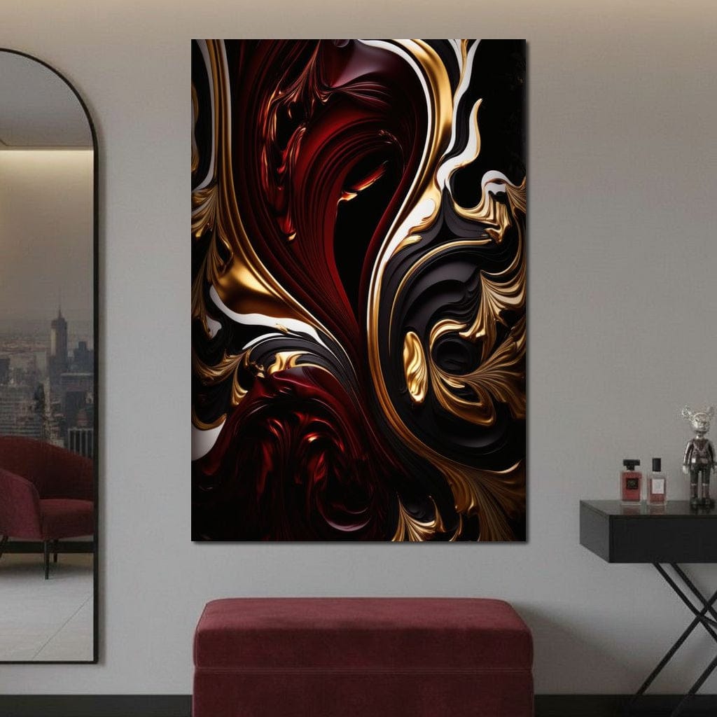 The Marble-Lux Collection: Dark Red & Vibrant Gold 06 Canvas Wall Art