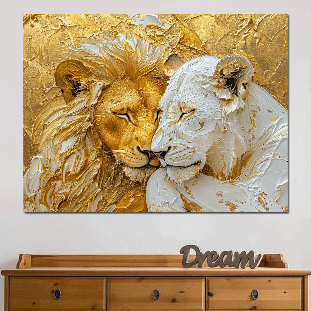 Golden Solitude and Ivory Peace Canvas Wall Art
