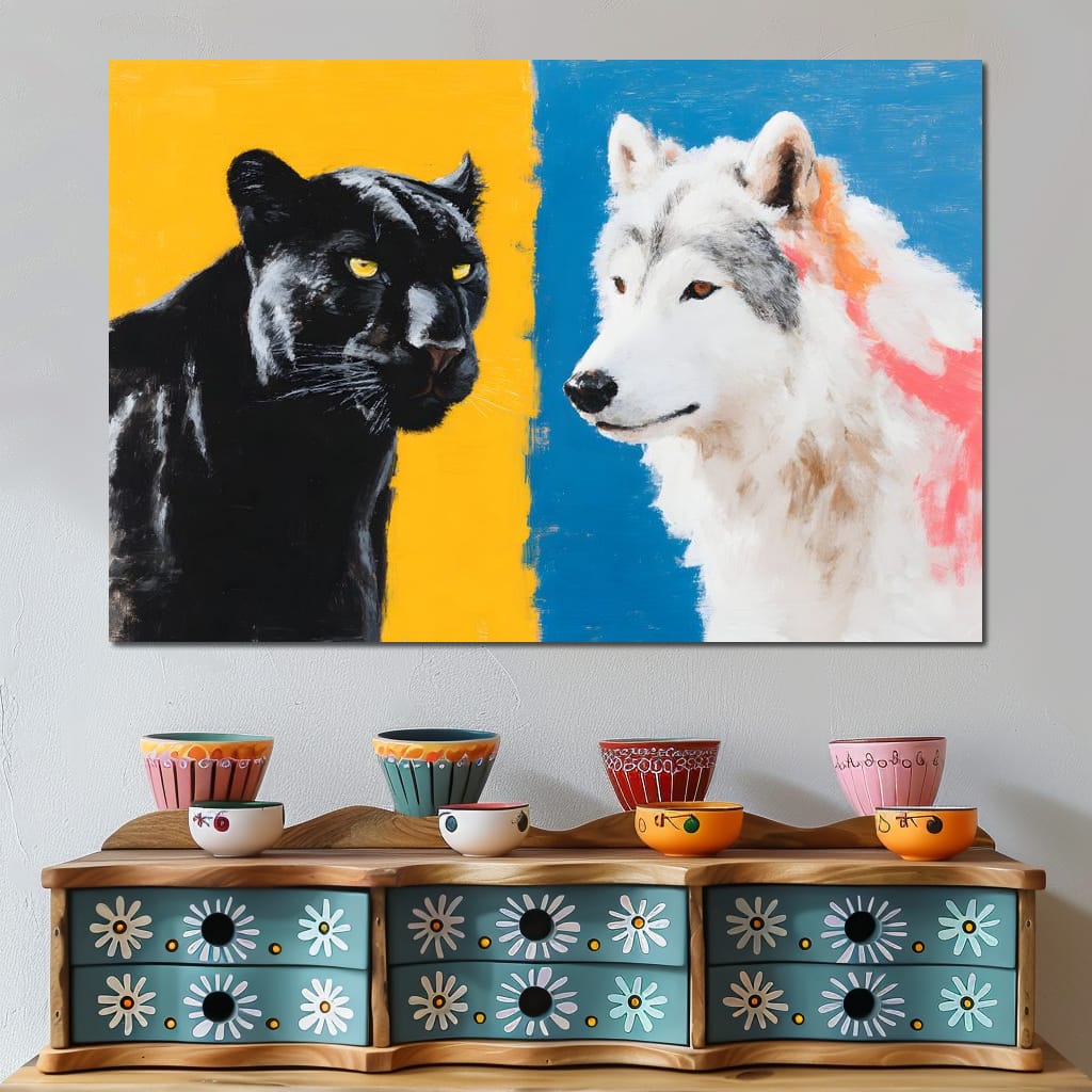 Panther And Wolf Color Clash Canvas Wall Art