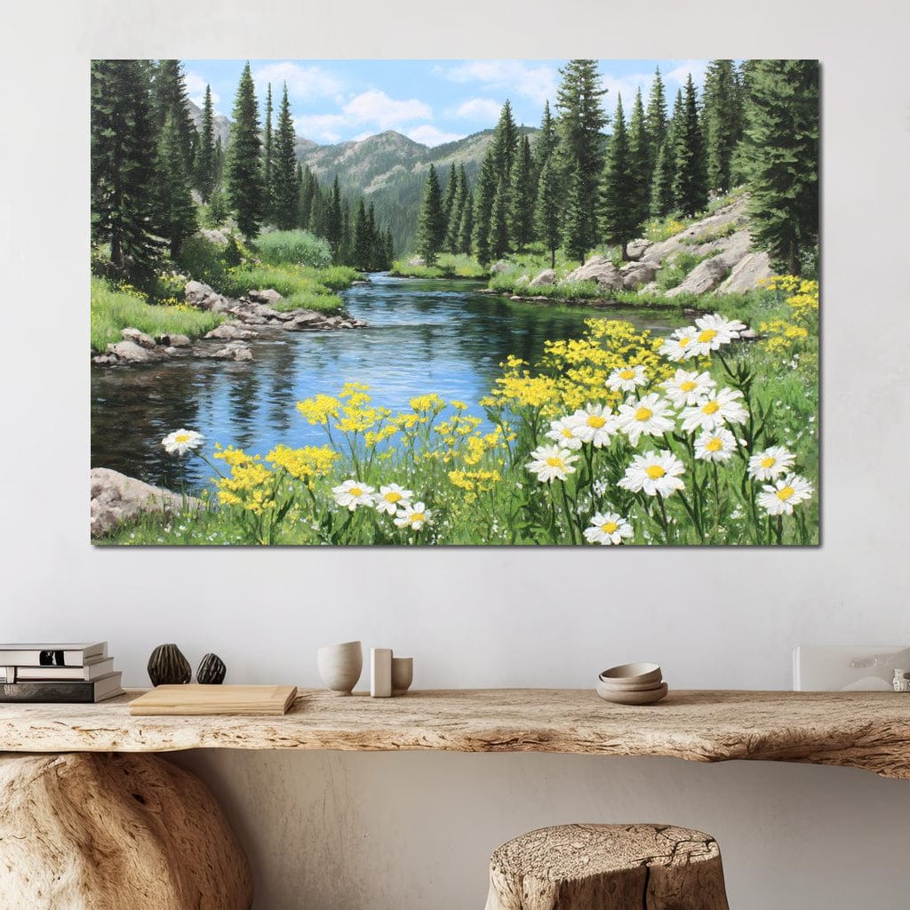 Alpine River Wildflower Glow Canvas Wall Art