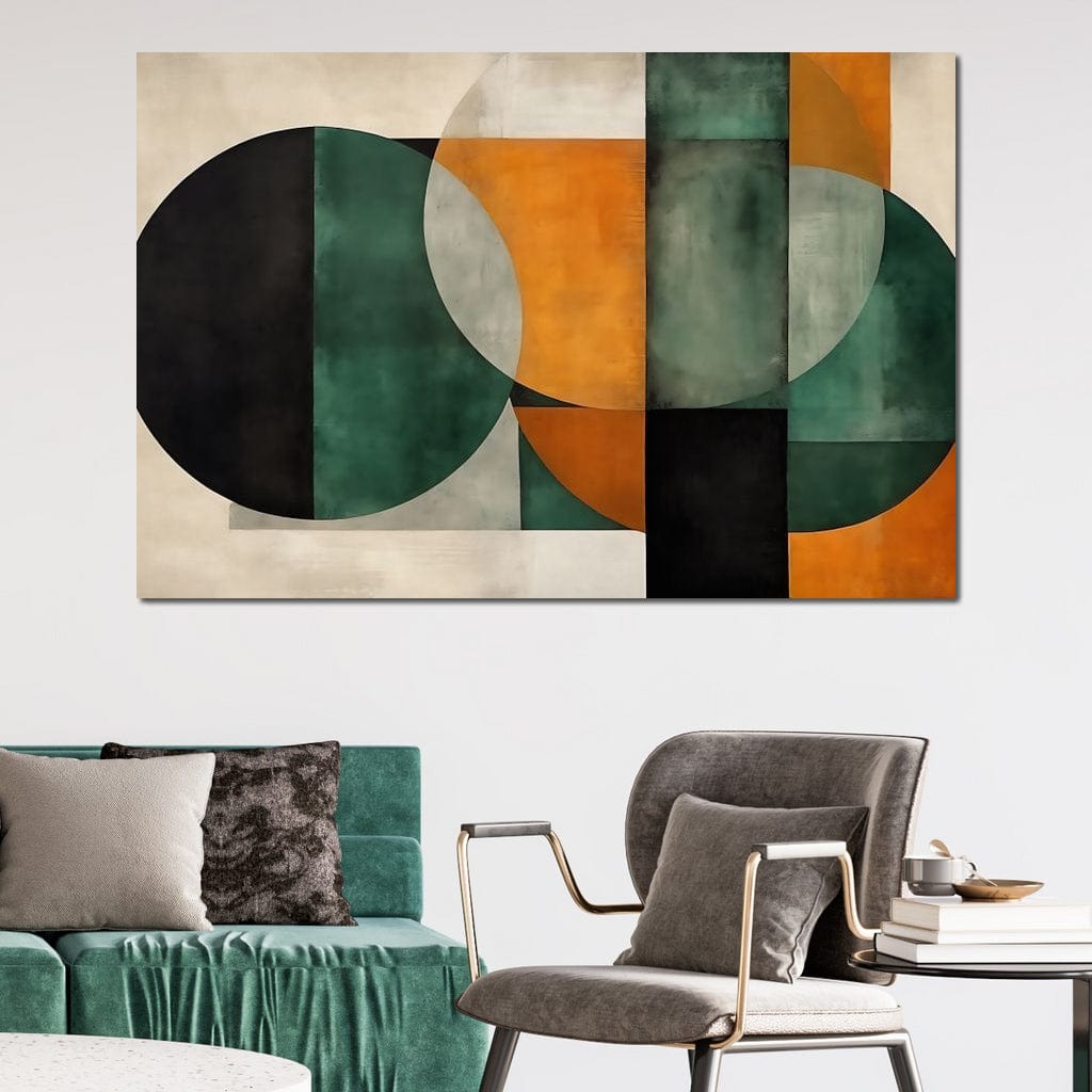 Geometric Ochre Jade Balance Canvas Wall Art
