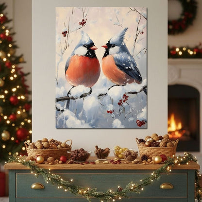 Winter Cardinals Berry Meeting Canvas Wall Art