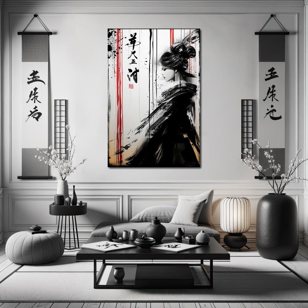 Ink Veiled Geisha Mystery Canvas Wall Art