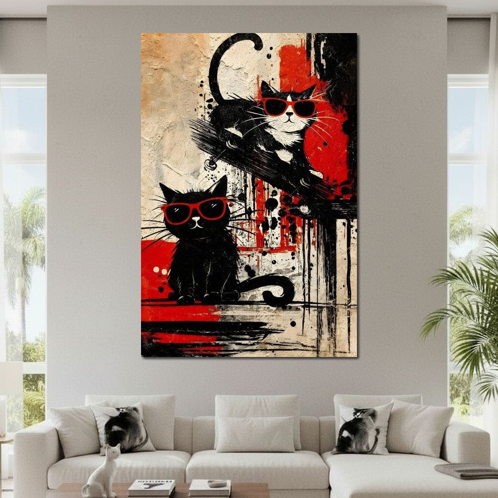 Cool Cats Red Shades Duo Canvas Wall Art