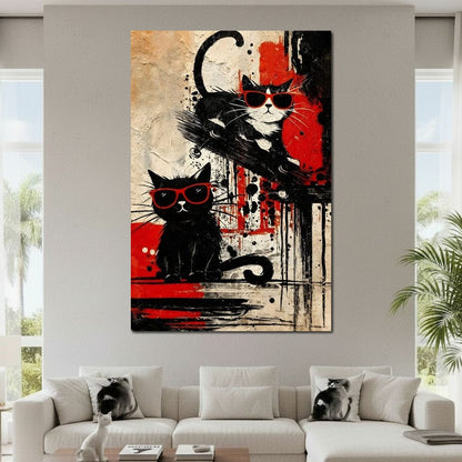 Cool Cats Red Shades Duo Canvas Wall Art
