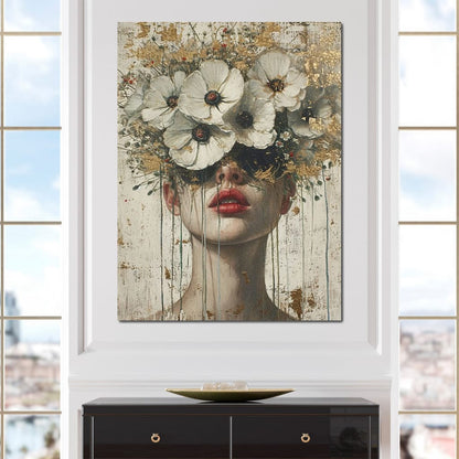 Golden Petal Masquerade Canvas Wall Art