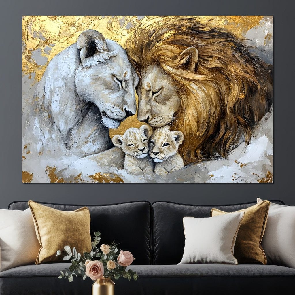 Lion Family Embrace Canvas Wall Art