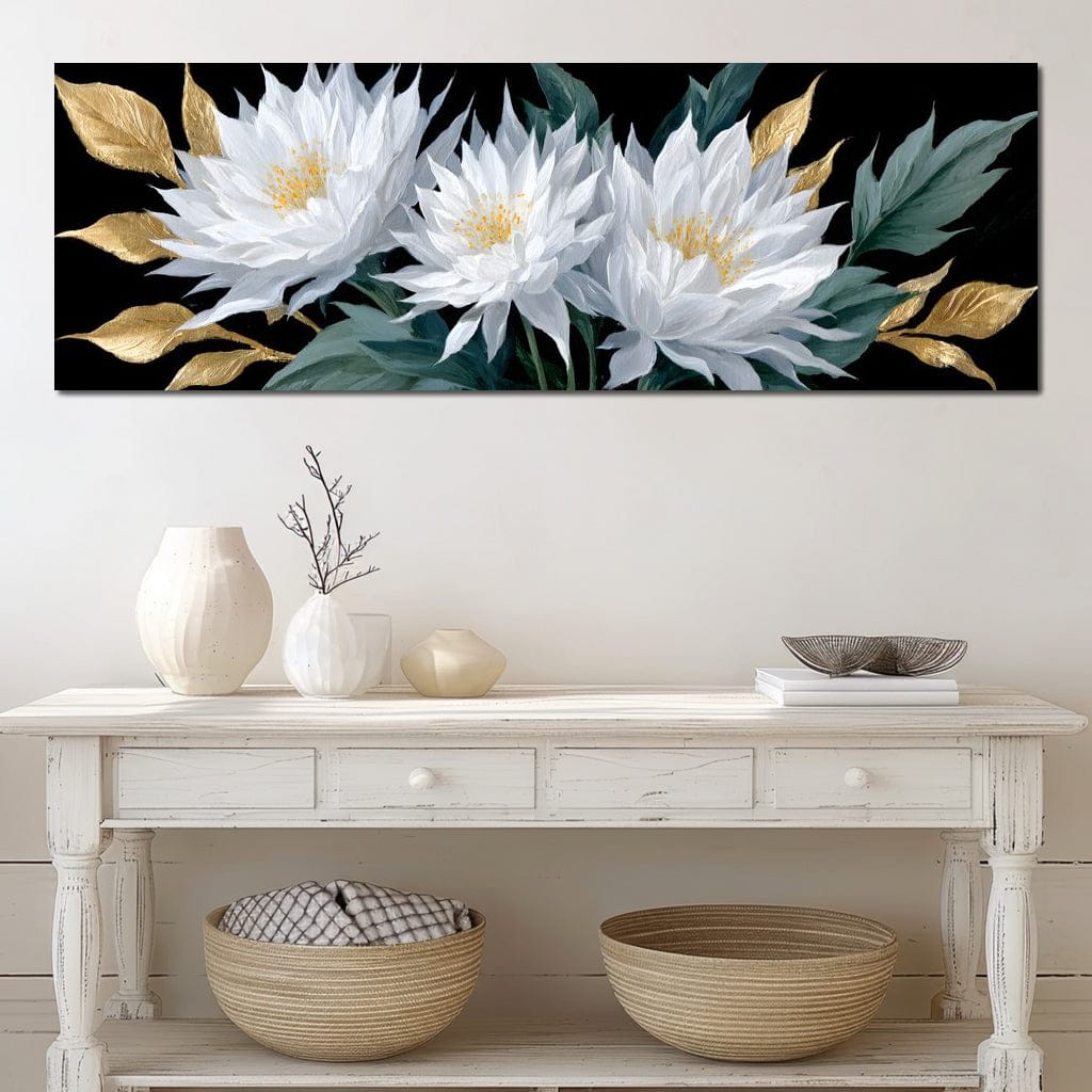 White Lotus Gold Leaf Bouquet Canvas Wall Art