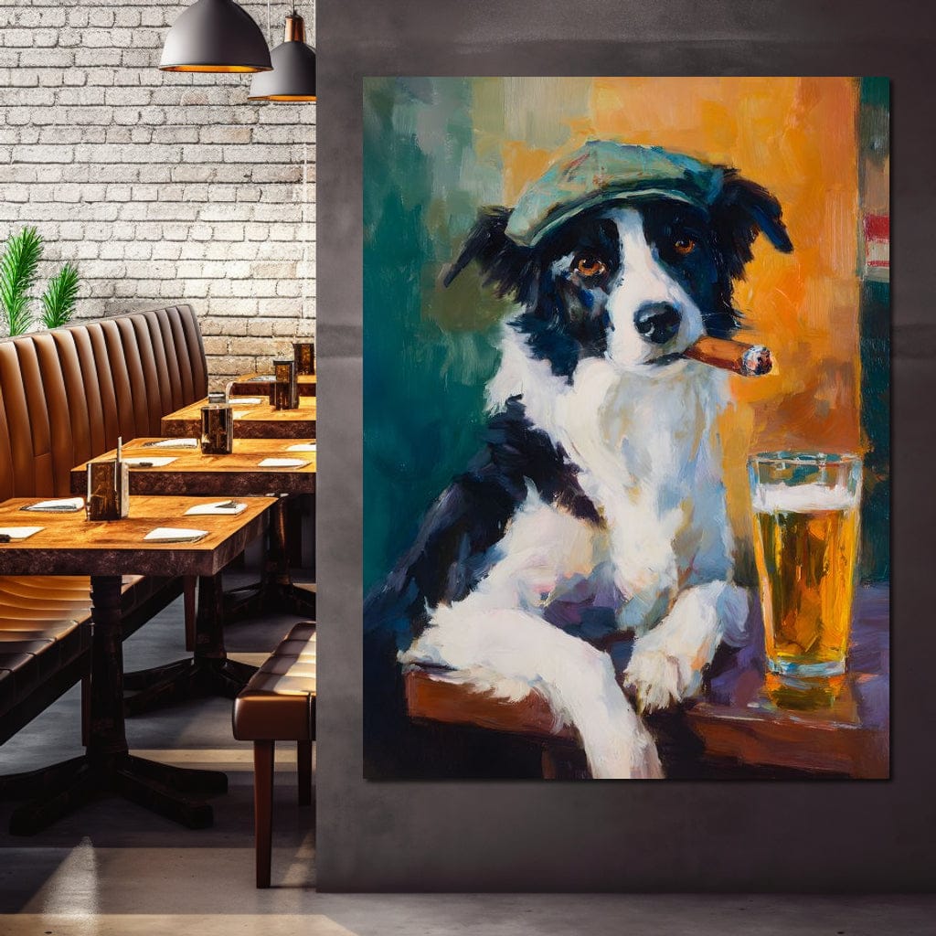 Cigar Dog Pub Portrait Oil Canvas Wall Art