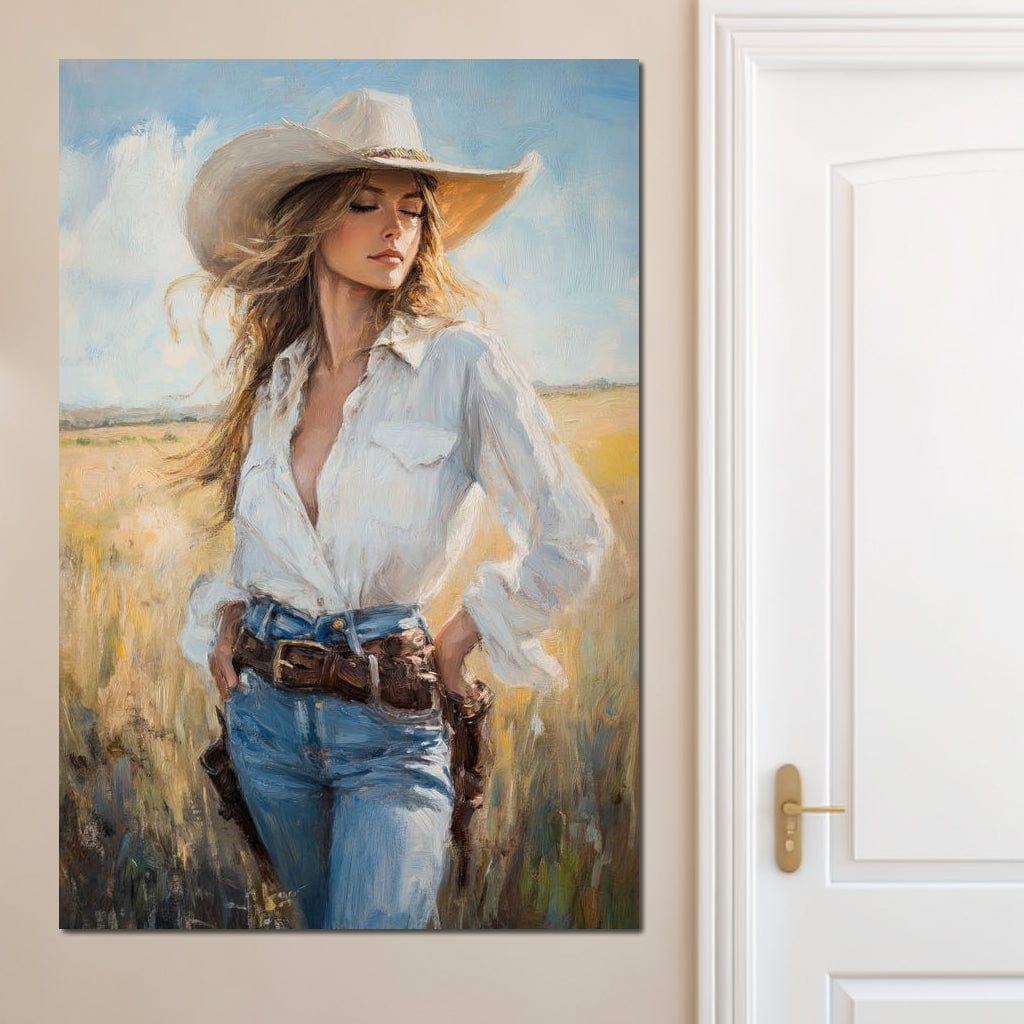 Cowgirl's Sunlit Respite Canvas Wall Art