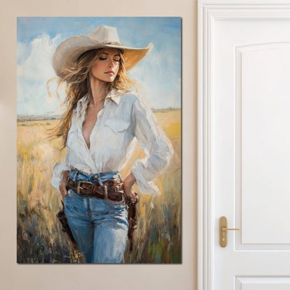 Cowgirl's Sunlit Respite Canvas Wall Art