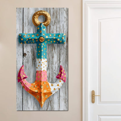 Golden Dotted Nautical Anchor Canvas Wall Art
