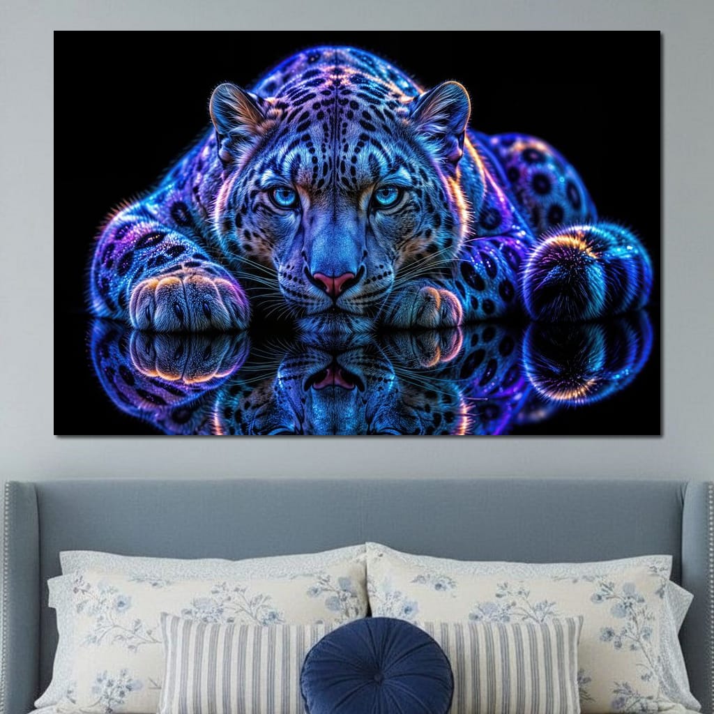 Bioluminescent Snow Leopard Canvas Wall Art