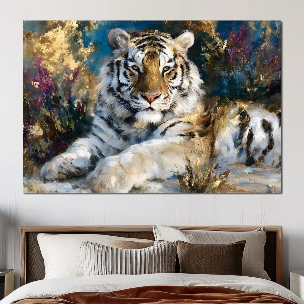 Golden White Tiger Reverie Canvas Wall Art