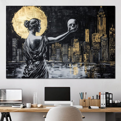 Golden Reflection Over the City Canvas Wall Art