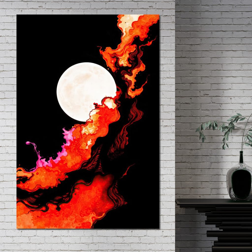 Firestorm Under the Moon Canvas Wall Art