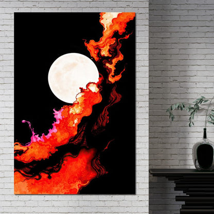 Firestorm Under the Moon Canvas Wall Art