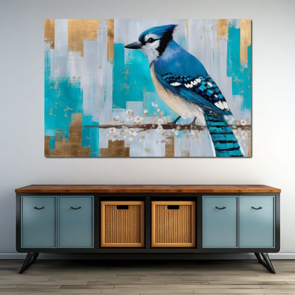 Blue Jay on Golden Birch Canvas Wall Art