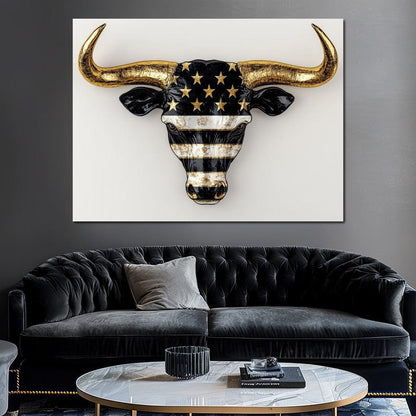 Majestic Gold Horned Bull Canvas Wall Art