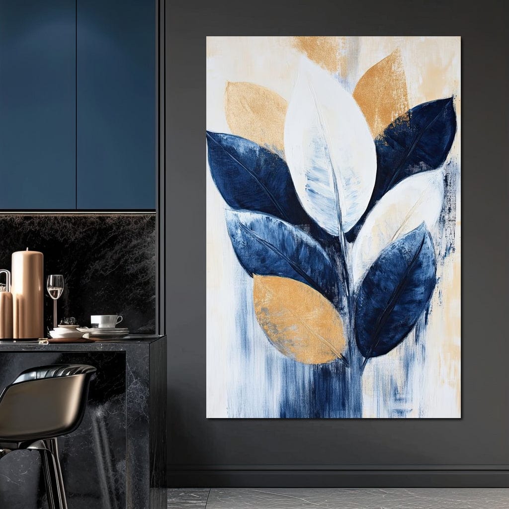 Golden Indigo Leaves Canvas Wall Art