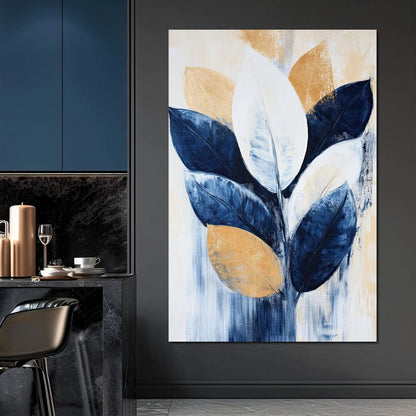 Golden Indigo Leaves Canvas Wall Art