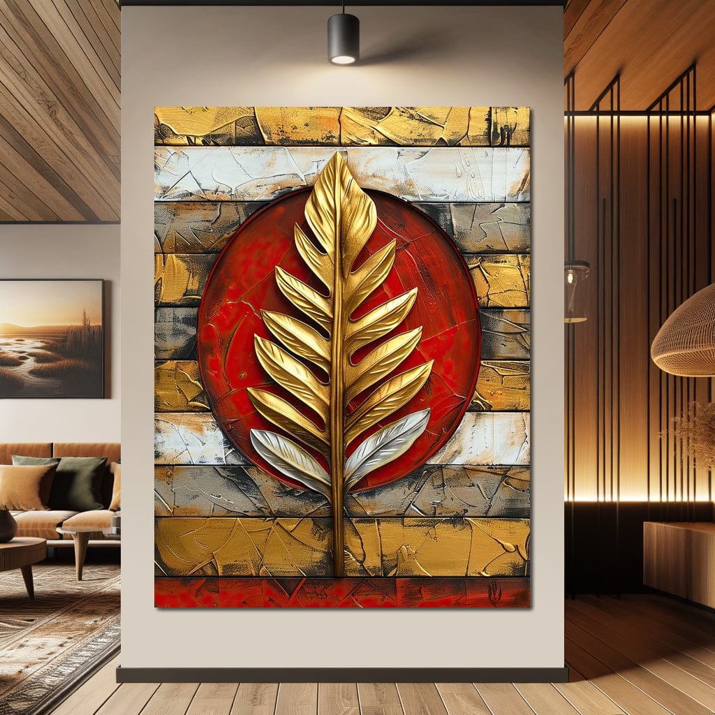Golden Leaf on Ruby Sphere Canvas Wall Art