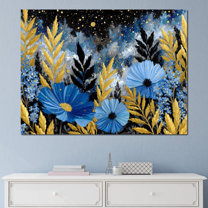 Midnight Blue Cosmos Goldleaf Canvas Wall Art