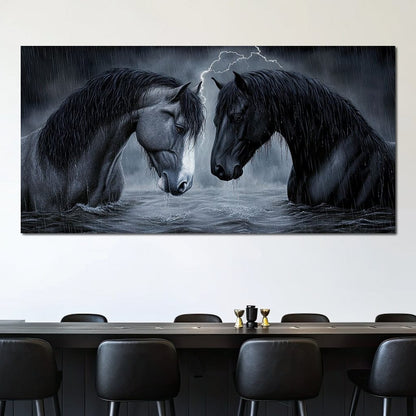 Dark Horses in the Storm Canvas Wall Art