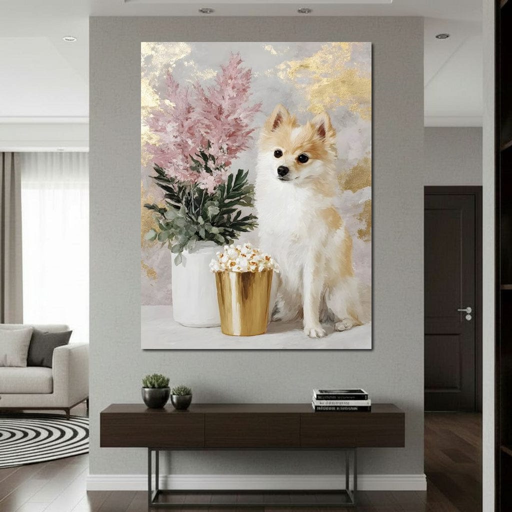 Pomeranian Petals Gold Light Canvas Wall Art