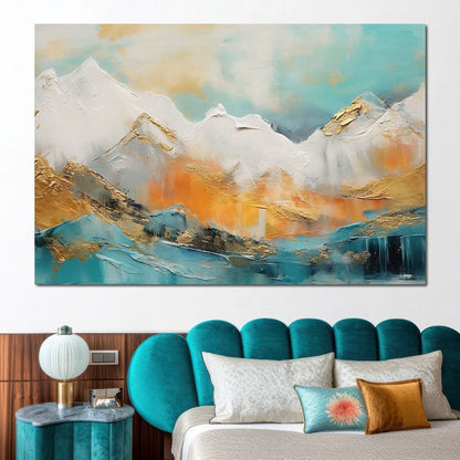 Golden Peaks Dawn Mountain Escape Canvas Wall Art