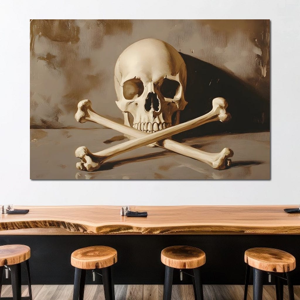 Sepia Skull And Crossbones Still Canvas Wall Art