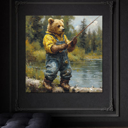 Bear Fishing Canvas Wall Art