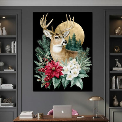 Moonlit Floral Gold Buck Canvas Wall Art