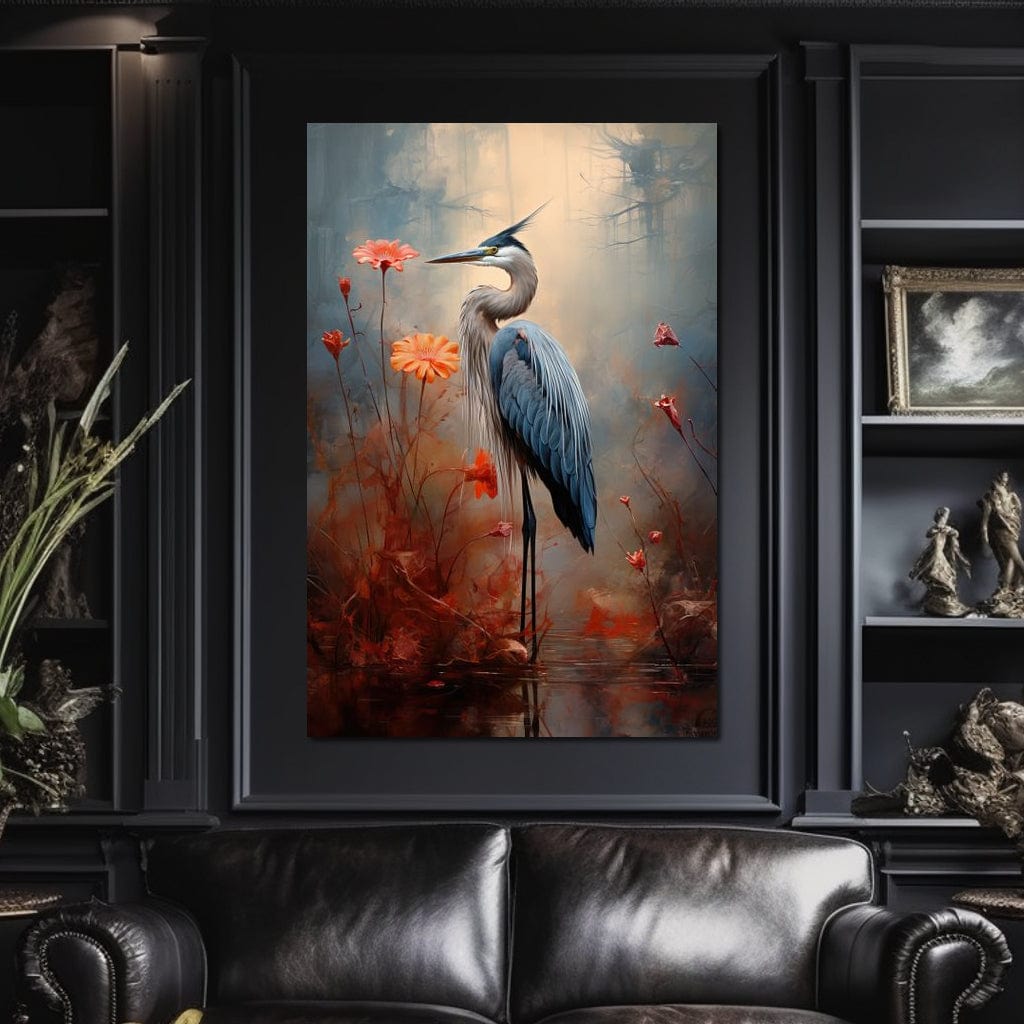 Autumn Heron Feathered Dawn Canvas Wall Art