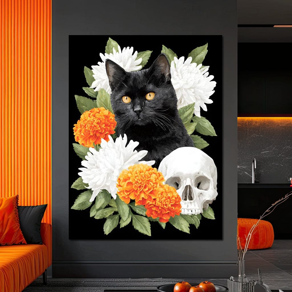 Nocturnal Feline Memento Bouquet Canvas Wall Art