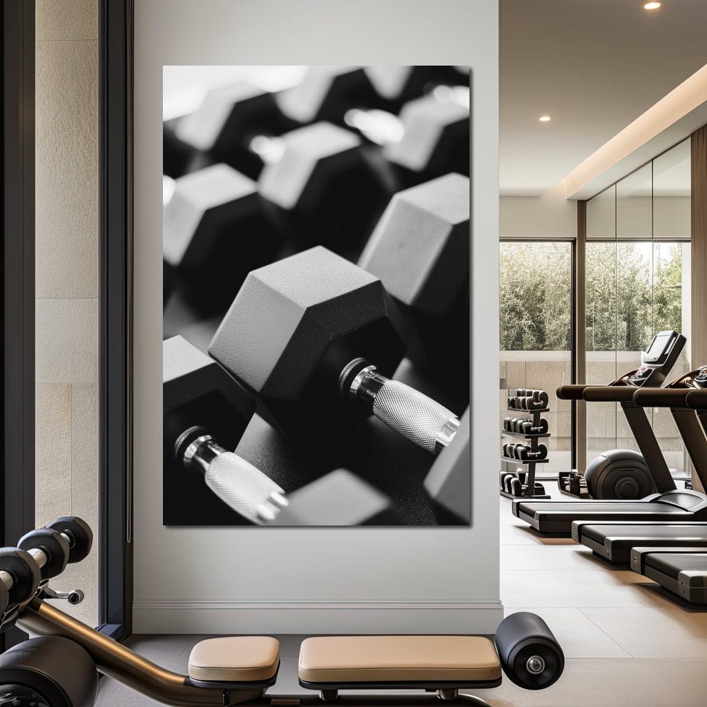 Monochrome Dumbbell Strength Canvas Wall Art