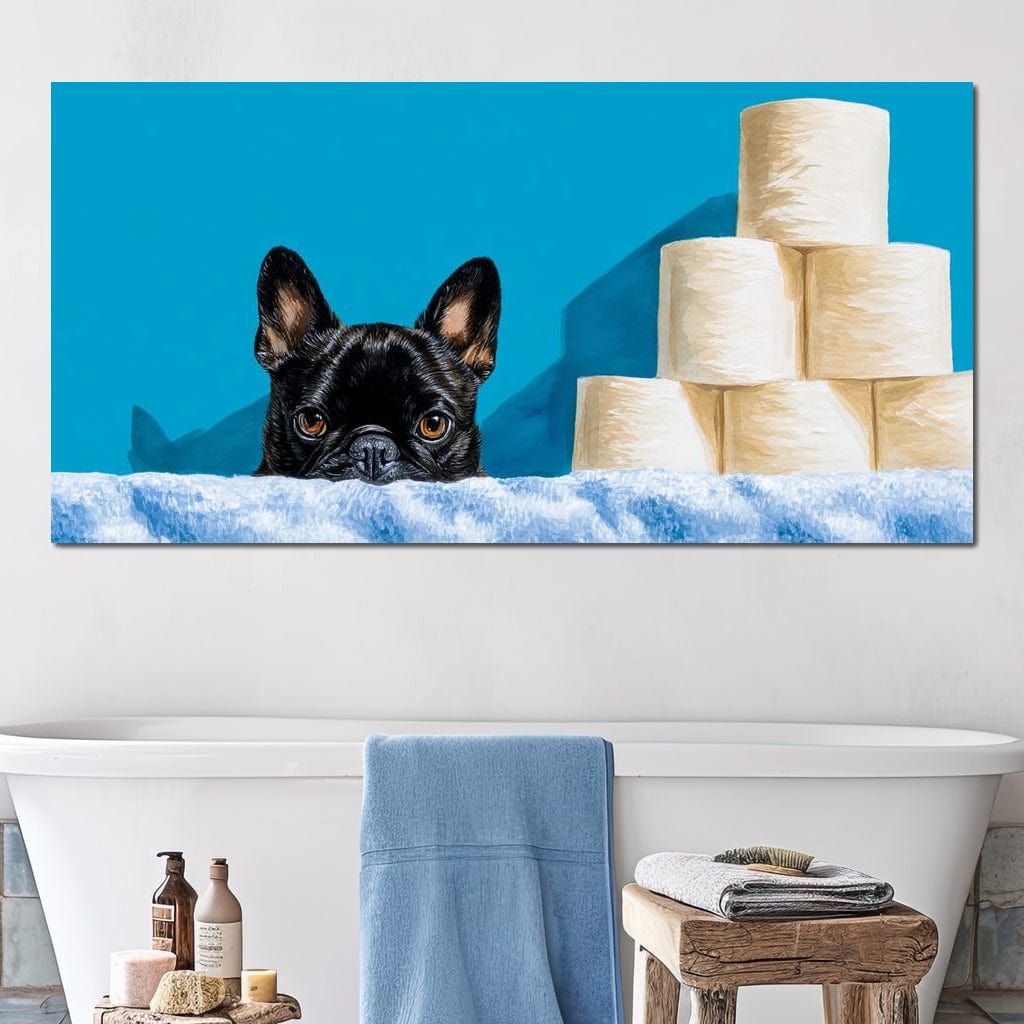 French Bulldog Bathroom Peek Canvas Wall Art