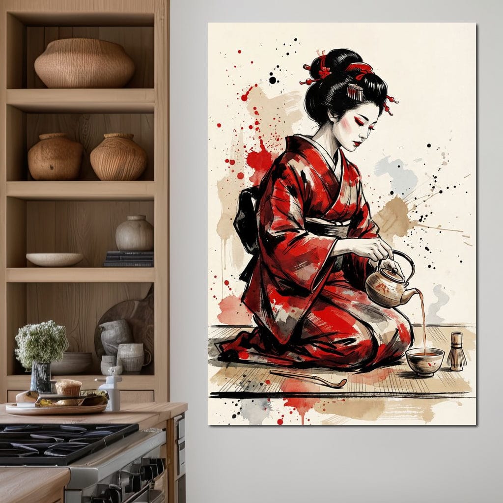Japanese Woman Tea Ceremony Canvas Wall Art