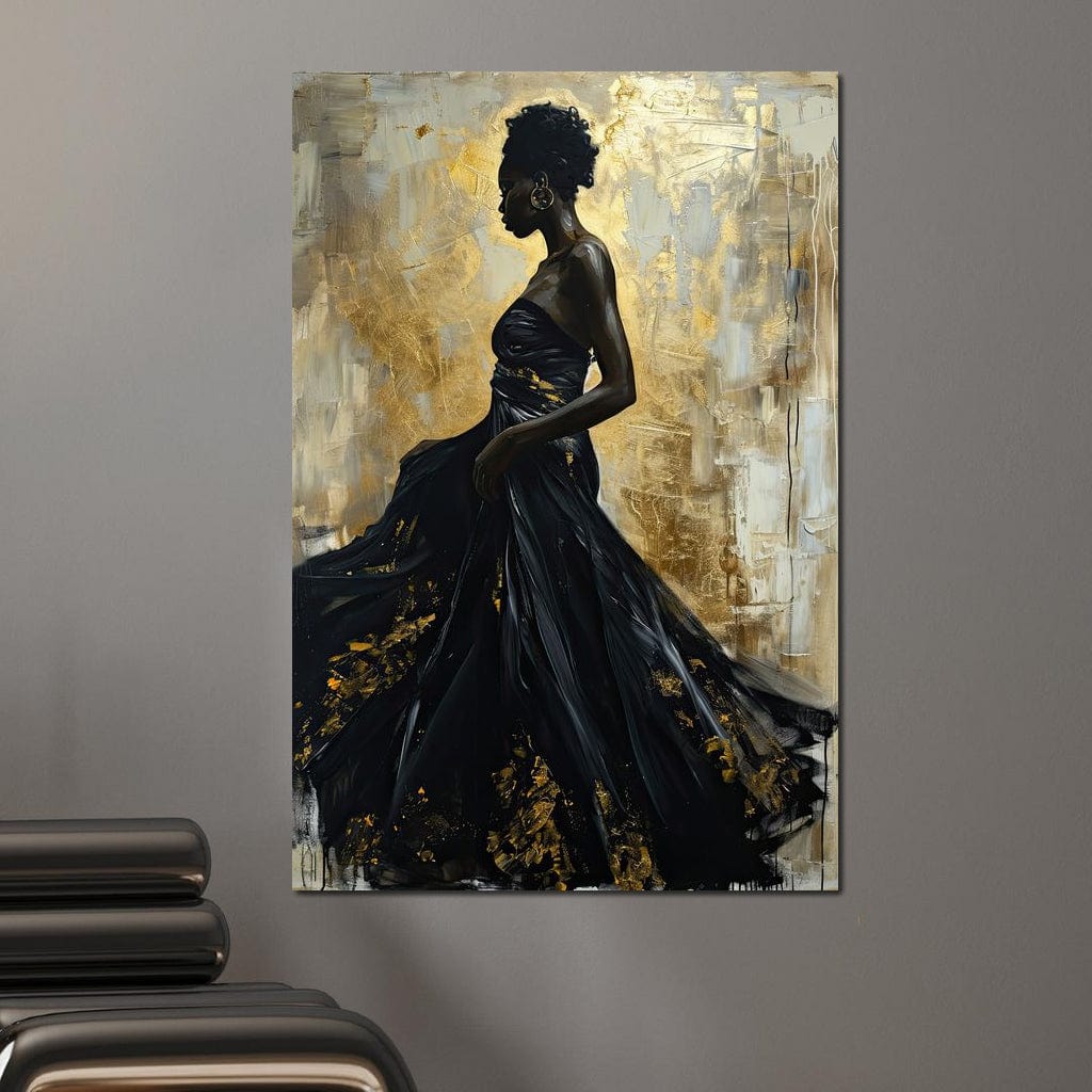 Ebony Elegance in Gold Canvas Wall Art